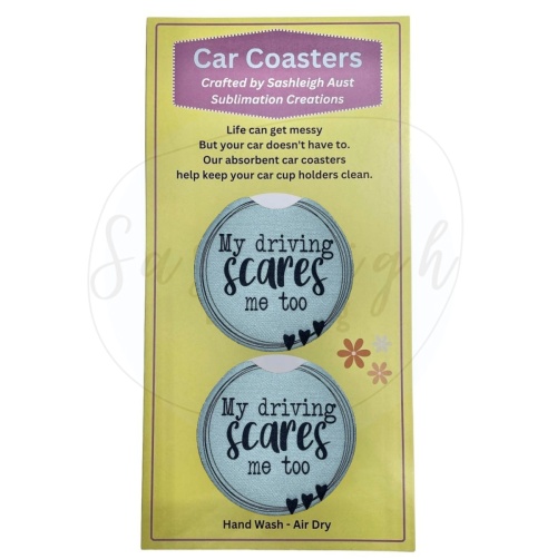 My driving scares me too Car Coasters