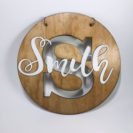 Family Name Sign with Initial Cut Out