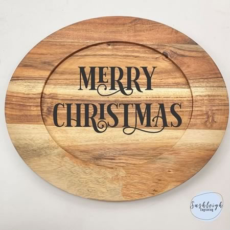 Wooden Round Tray - Merry Christmas