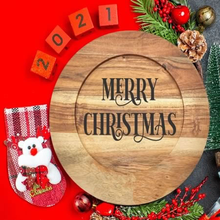 Wooden Round Tray - Merry Christmas