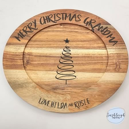 Wooden Round Tray - Personalised Merry Christmas