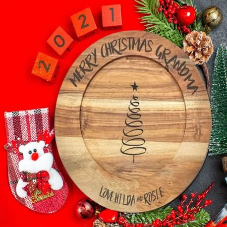 Wooden Round Tray - Personalised Merry Christmas