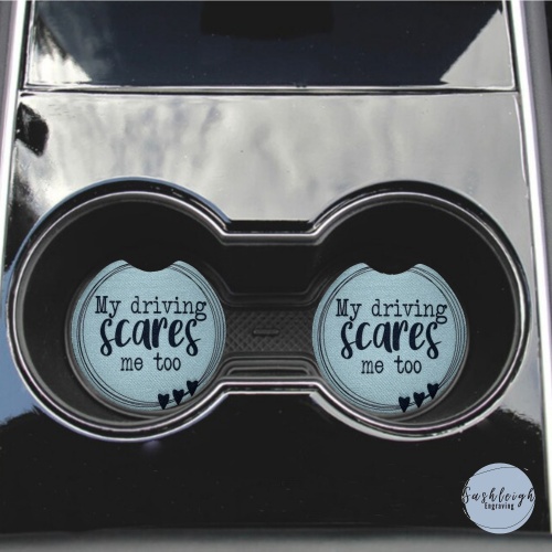 My driving scares me too Car Coasters