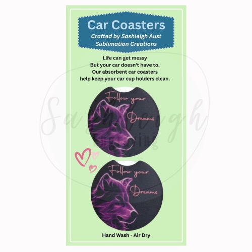 Follow your Dreams Wolf Car Coasters