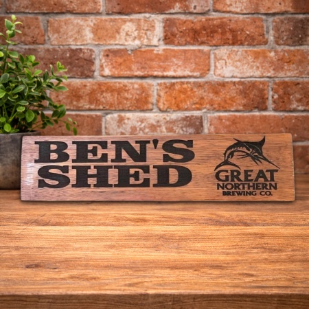 Personalised Hobby Shed Sign – Custom Engraved Timber with Beer Brand Option