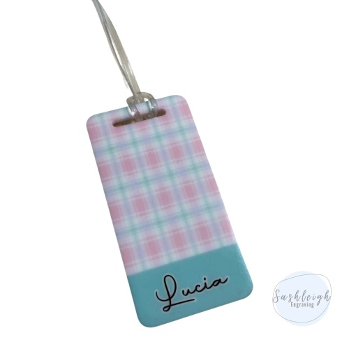 Pink Tartan and Aqua Luggage Tag