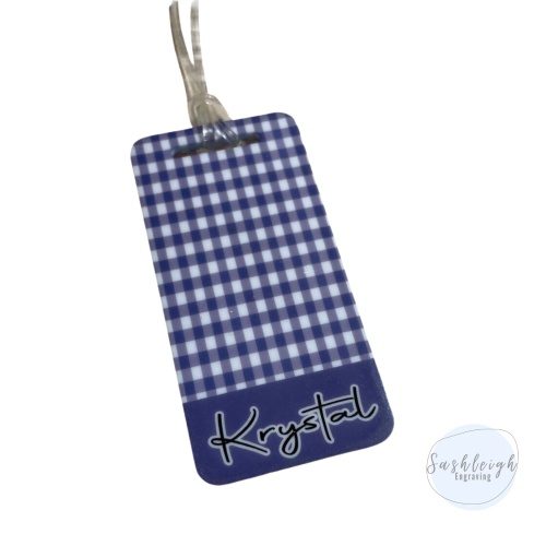 Purple check Luggage Tag