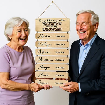 Grandchildren Hanging Plaque with Names and Birthdays