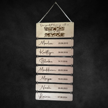 Grandchildren Hanging Plaque with Names and Birthdays