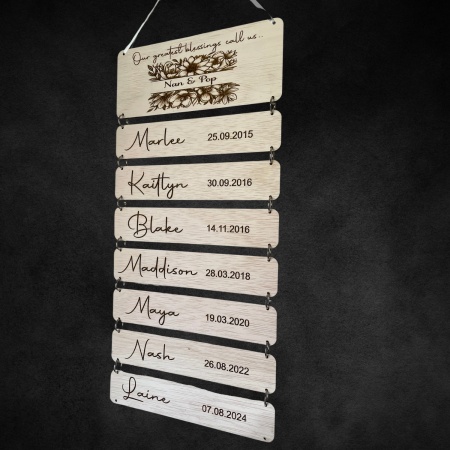 Grandchildren Hanging Plaque with Names and Birthdays