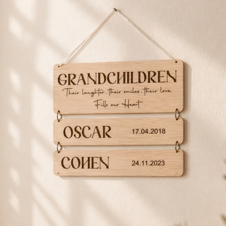 Grandchildrens names and birth dates Hanging Plaque