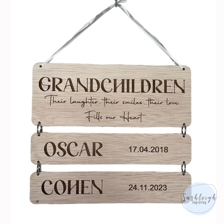 Grandchildrens names and birth dates Hanging Plaque