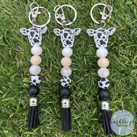 Country Cow Beaded Keyring