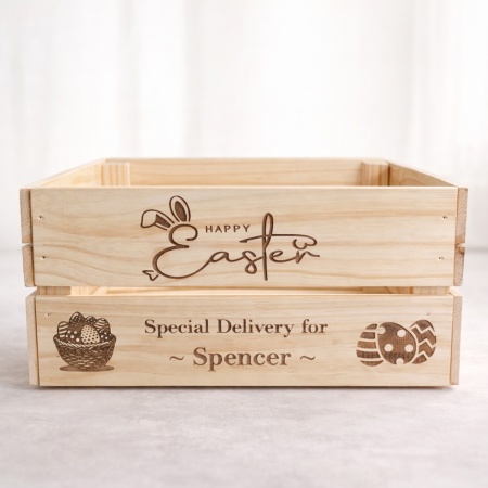 Personalised “Happy Easter” Engraved Pine Crate (310×230×150 mm)