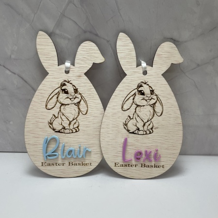Personalised Easter Egg Ornament – Wood and Acrylic Name (70×120 mm)