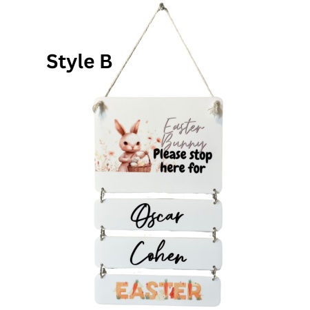 Easter Bunny Please Stop Here Hanging Plaque