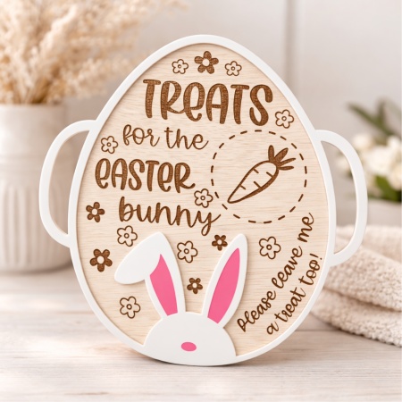 Personalised Easter Treat Plate – Engraved Wood and Acrylic (300×290 mm)
