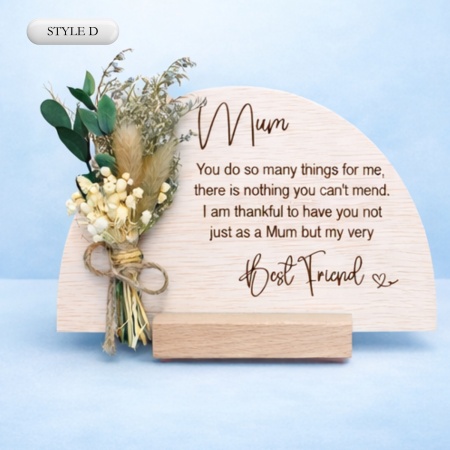 Personalised Engraved Mother’s Day Plaque with Mini Bouquet – Wooden Keepsake Gift for Mum