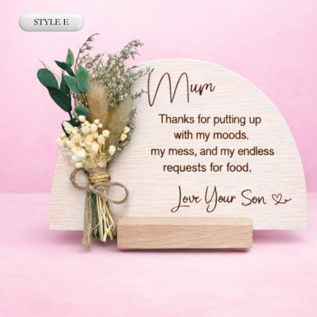 Personalised Engraved Mother’s Day Plaque with Mini Bouquet – Wooden Keepsake Gift for Mum