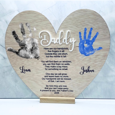 Personalised Father’s Day Handprint Heart Plaque – Custom Wooden Gift from Kids