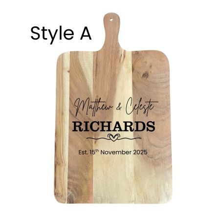 Personalised Couples’ Names and Date Engraved Acacia Board (500×300 mm)