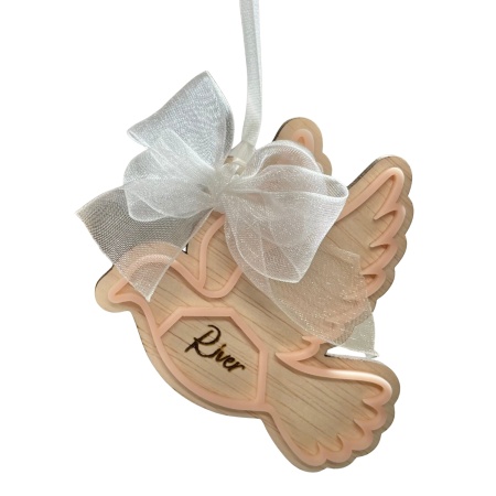 Dove Memorial Ornament – Personalised Name, Bow and Ribbon, Laser-Cut Wood