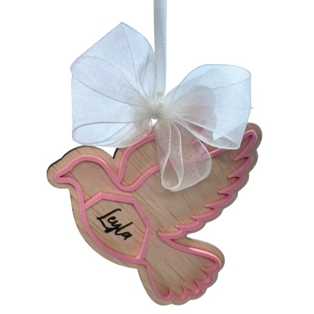 Dove Memorial Ornament – Personalised Name, Bow and Ribbon, Laser-Cut Wood