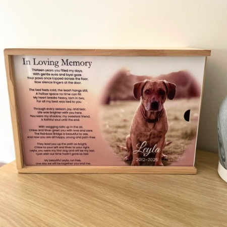 Personalised Pet Memorial Keepsake Box with Photo and Tribute