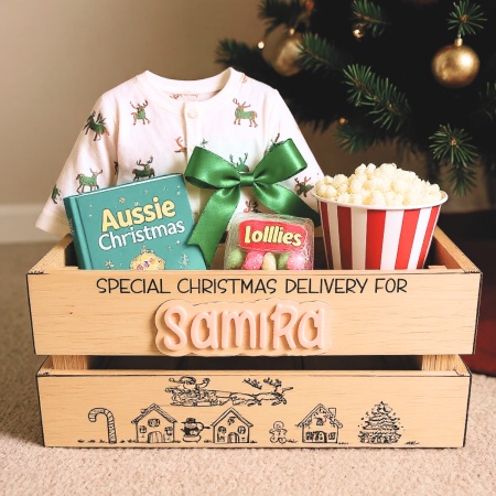 Personalised Christmas Eve Crate – Engraved Pine (310×230×150 mm)