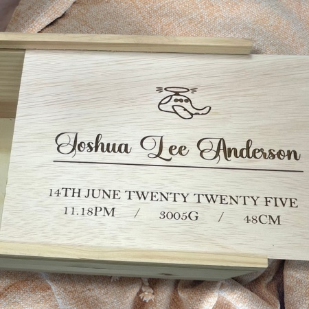 Personalised Baby Keepsake Box | Baby Shower Gift | Engraved Sliding-Lid Wooden Box