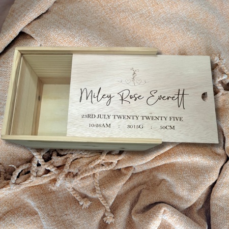 Personalised Baby Keepsake Box | Baby Shower Gift | Engraved Sliding-Lid Wooden Box | 3 Designs