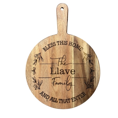 Personalised Acacia Paddle Serving Board – “Bless This Home” – 350×250 mm