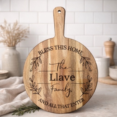 Personalised Acacia Paddle Serving Board – “Bless This Home”