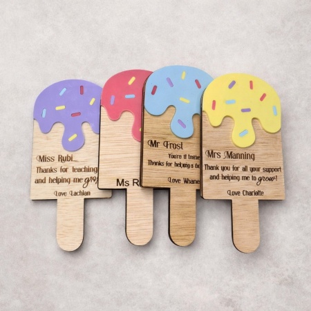 Personalised Teacher Thank You Gift – Wooden and Acrylic Ice Cream Gift Card Holder