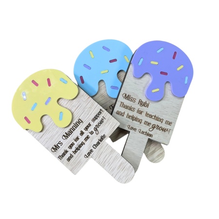 Personalised Teacher Thank You Gift – Wooden and Acrylic Ice Cream Gift Card Holder