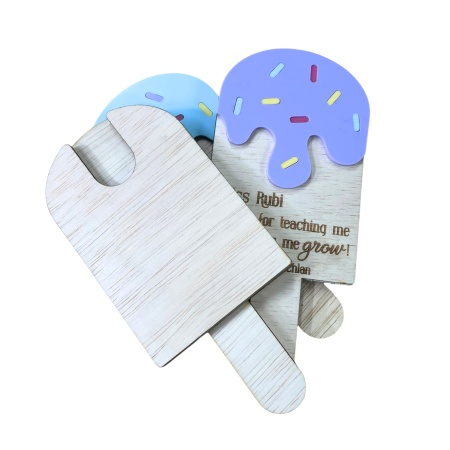 Personalised Teacher Thank You Gift – Wooden and Acrylic Ice Cream Gift Card Holder