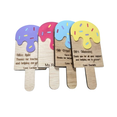 Personalised Teacher Thank You Gift – Wooden and Acrylic Ice Cream Gift Card Holder