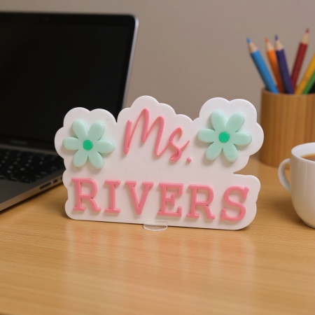 Personalised Teacher Desk Name Sign – Floral Acrylic Classroom Decor
