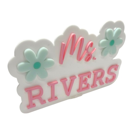 Personalised Teacher Desk Name Sign – Floral Acrylic Classroom Decor