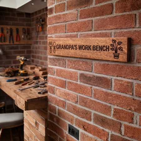 Personalised Workshop and Work Bench Sign – Hardwood Engraved