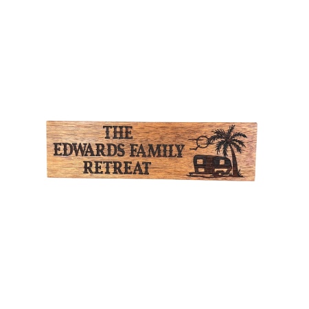 Personalised Caravan and Retreat Sign – Custom Family Name | Laser Engraved Timber