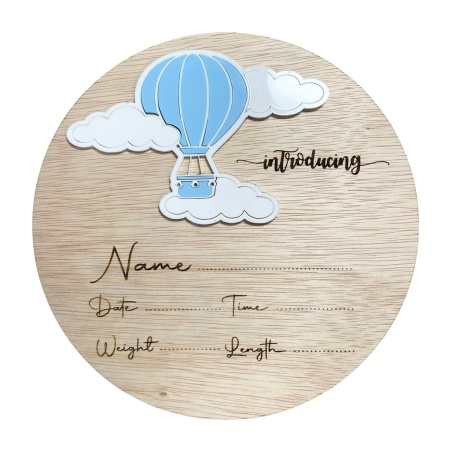 Personalised Baby Birth Announcement Plaque | Hot Air Balloon