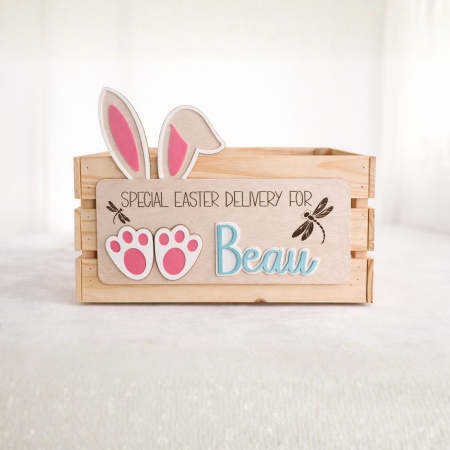 Personalised Easter Crate with Bunny Ears – Custom Easter Basket Box