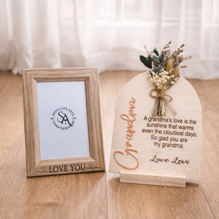 Grandma Keepsake Plaque and Photo Frame Gift Set – Personalised Wooden Gift from Grandchild