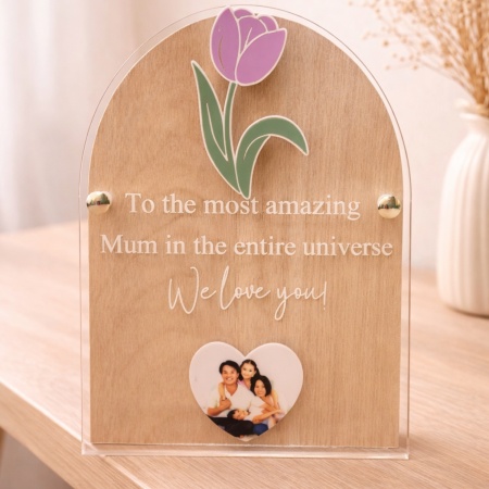 Personalised Mum Photo Plaque – Wooden Arch Acrylic Keepsake