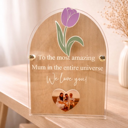 Personalised Mum Photo Plaque – Wooden Arch Acrylic Keepsake