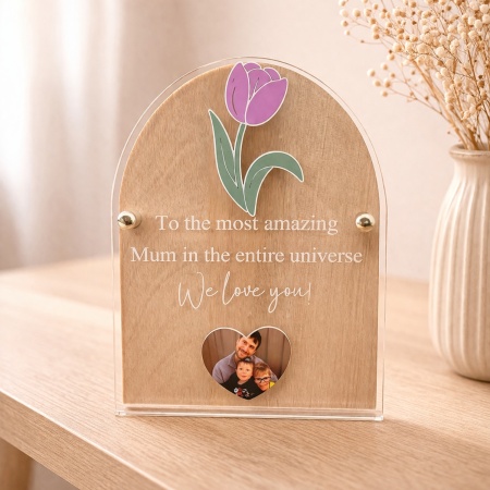 Personalised Mum Photo Plaque – Wooden Arch Acrylic Keepsake