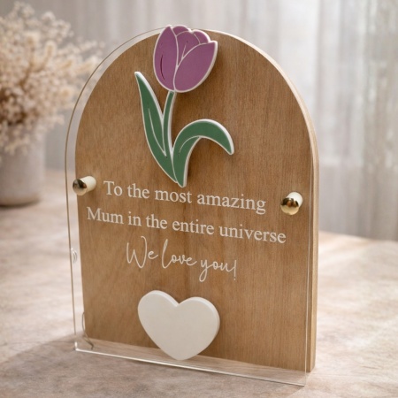 Personalised Mum Photo Plaque – Wooden Arch Acrylic Keepsake