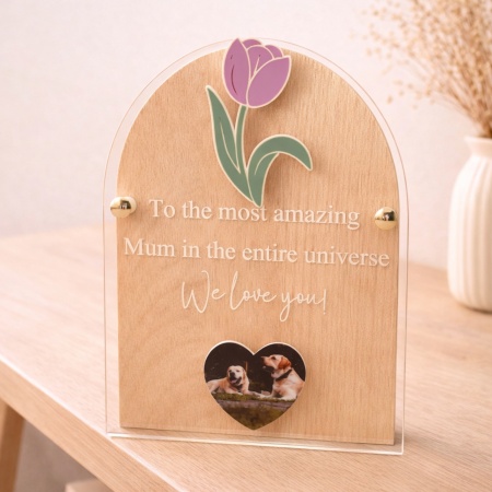Personalised Mum Photo Plaque – Wooden Arch Acrylic Keepsake