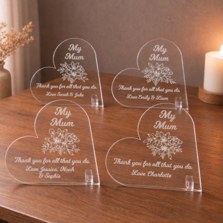 Engraved Acrylic Heart – Free Standing Personalised Mother’s Day Gift